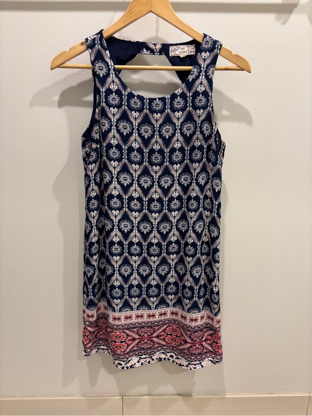 Pink Republic Navy Dress with Coral Pink Floral Border